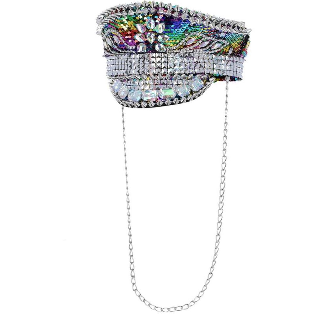 Fever Deluxe Studded Sequins Costume Captains Hat / Multicolored